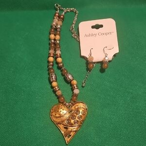 Ashley Cooper Gold and Brown Heart Pendant Necklace